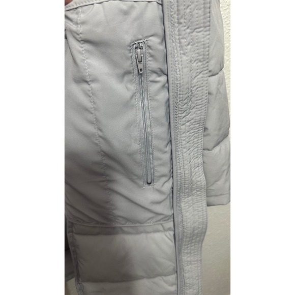 Andrew Marc Stretch Light Gray Hooded Puffer Parka Coat Faux Fur Collar Womens M